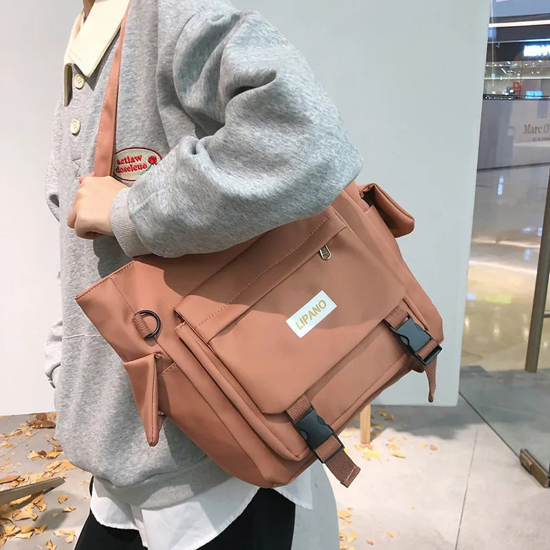 Bolsa de ombro coreana ulzzang, bolsa de nylon de grande capacidade, bolsa para livro de estudante